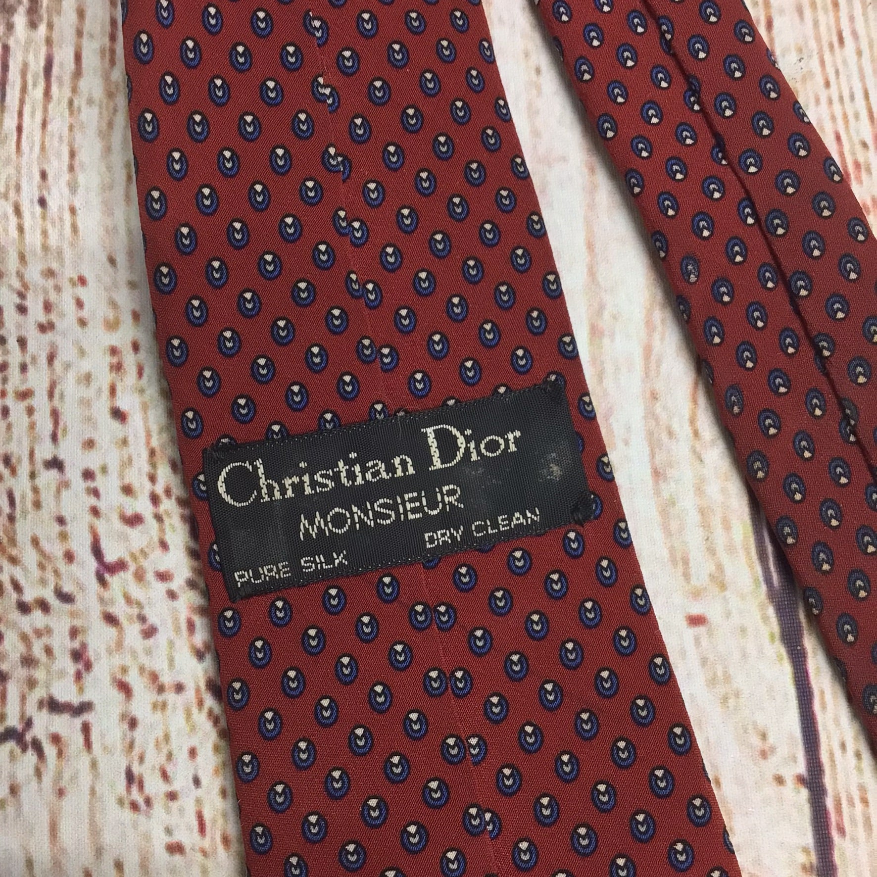 Vintage Christian Dior Monsieur Red Patterned Pure Silk Tie Shop for Shelter