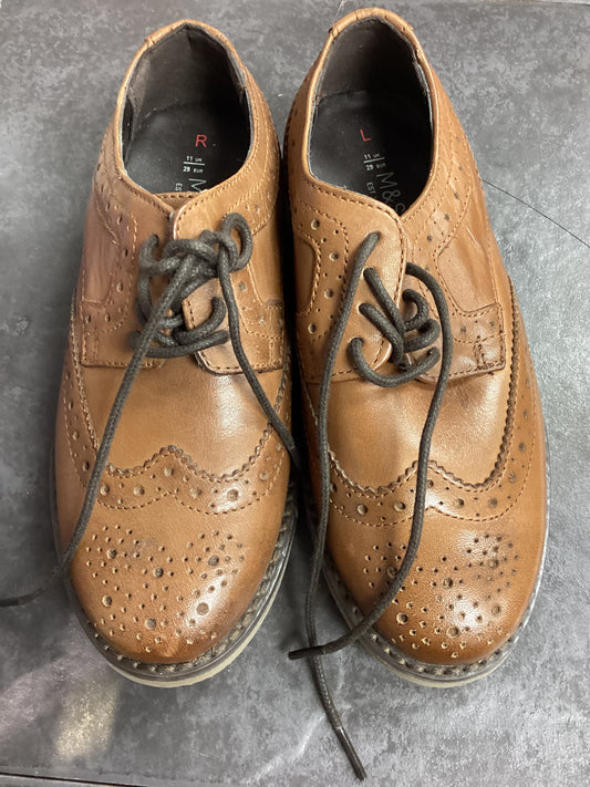 M&S Brown Leather Brogue Shoes Size 11 Kids