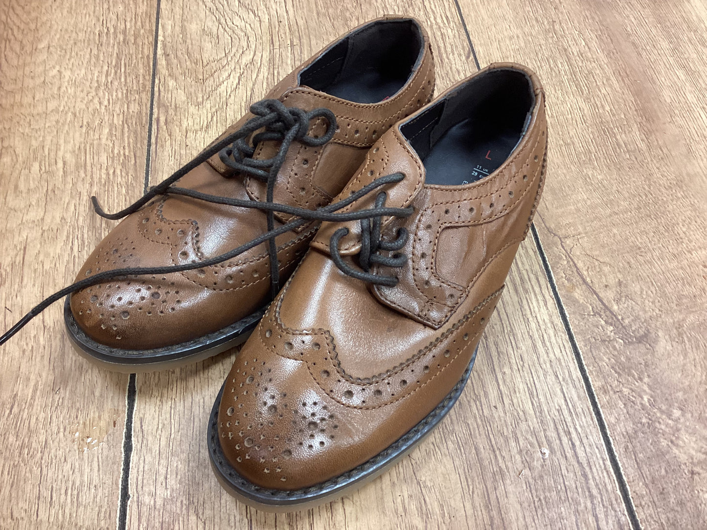 M&S Brown Leather Brogue Shoes Size 11 Kids