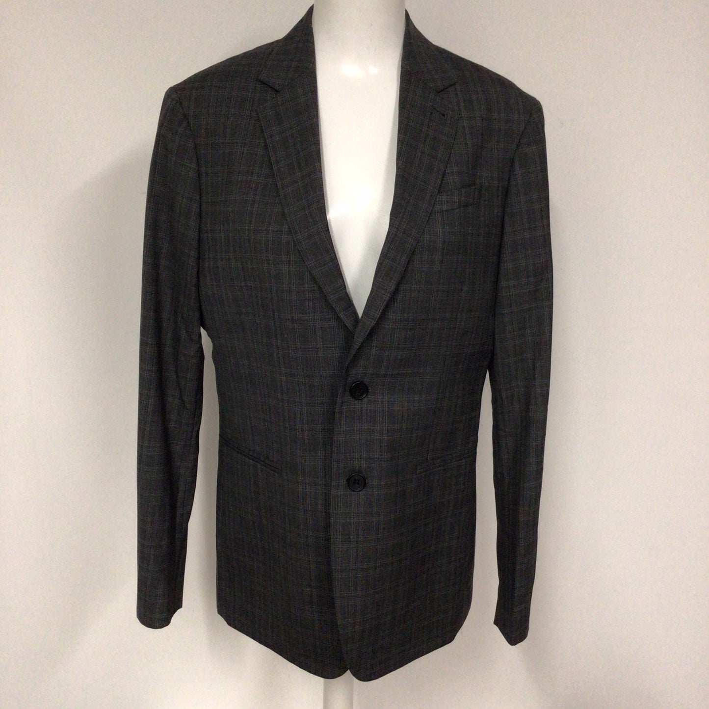 AllSaints Charcoal Grey Check Print Wool Blend Thin Blazer Jacket Size Ch40" (approx.)