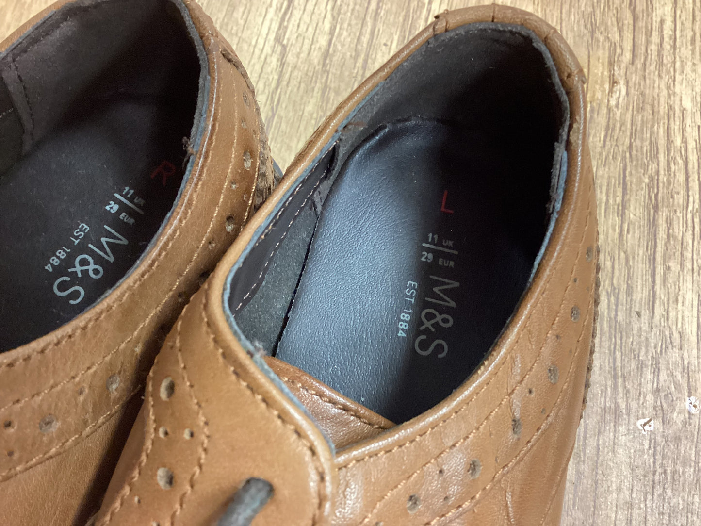 New M&S Brown Leather Brogue Shoes Size 11 Kids