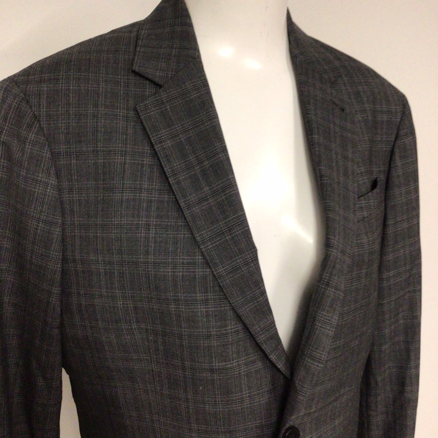 AllSaints Charcoal Grey Check Print Wool Blend Thin Blazer Jacket Size Ch40" (approx.)