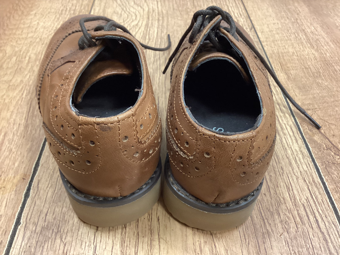 New M&S Brown Leather Brogue Shoes Size 11 Kids