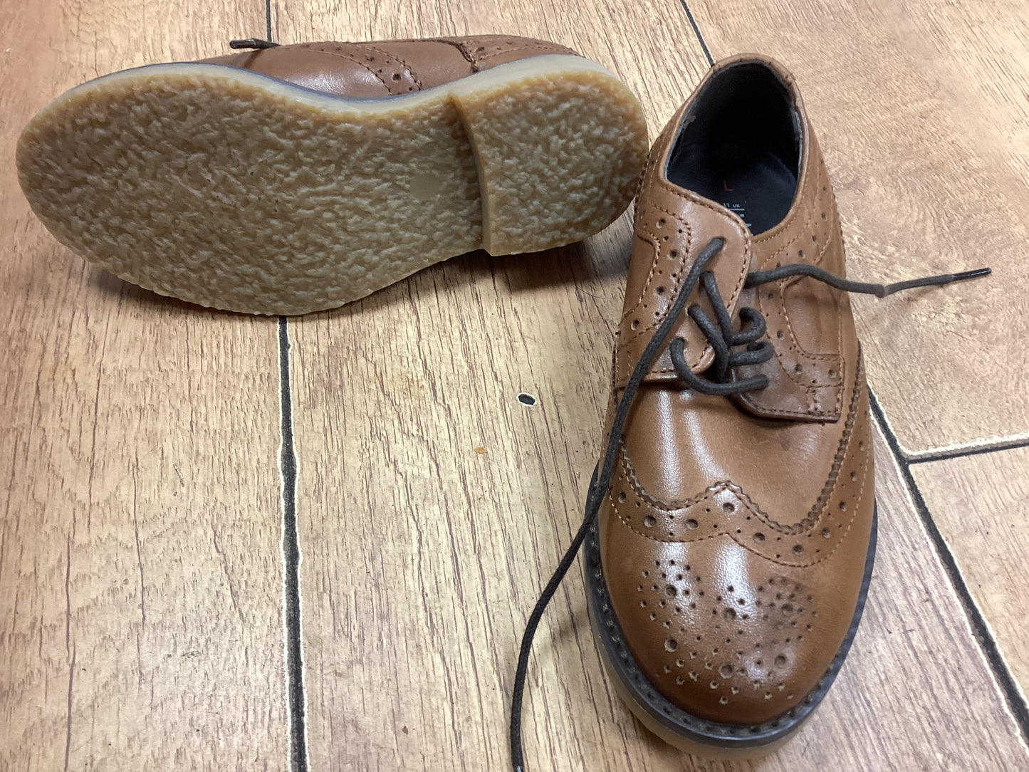 M&S Brown Leather Brogue Shoes Size 11 Kids