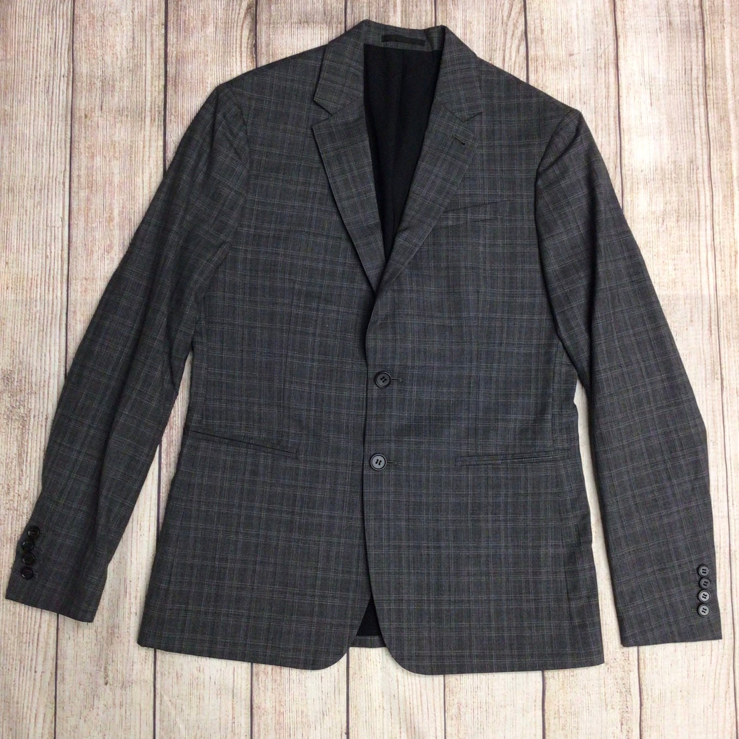 AllSaints Charcoal Grey Check Print Wool Blend Thin Blazer Jacket Size Ch40" (approx.)