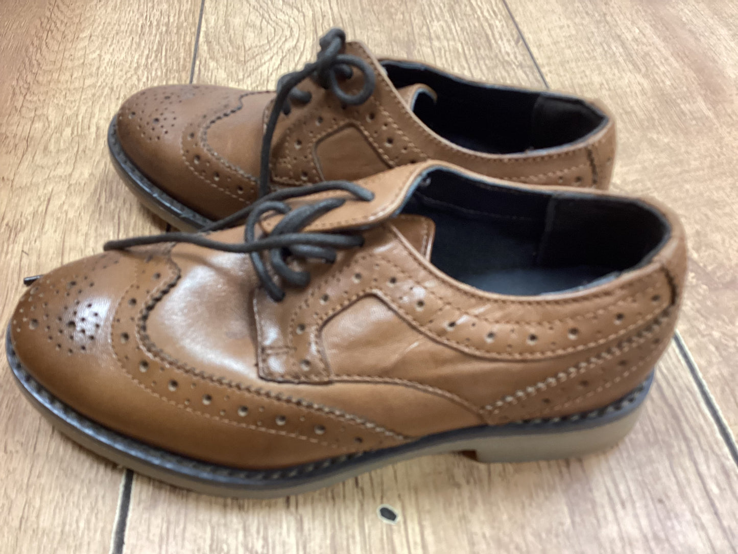 M&S Brown Leather Brogue Shoes Size 11 Kids