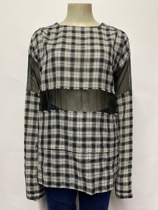Belstaff Black & White Chequered Sheer Panel Top Blouse 40
