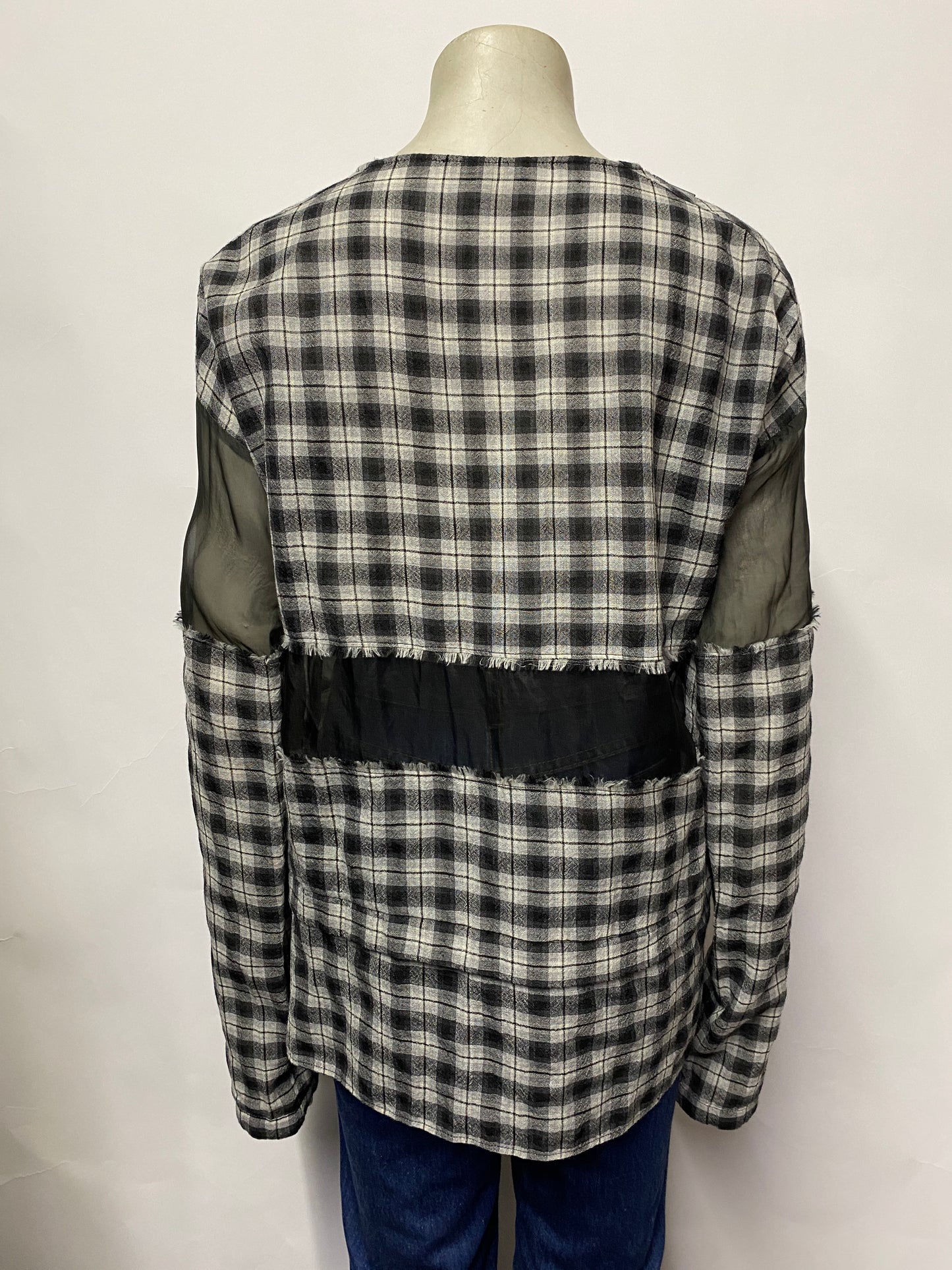 Belstaff Black & White Chequered Sheer Panel Top Blouse 40