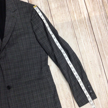 AllSaints Charcoal Grey Check Print Wool Blend Thin Blazer Jacket Size Ch40" (approx.)