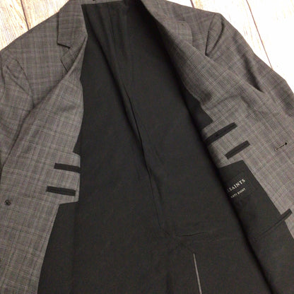 AllSaints Charcoal Grey Check Print Wool Blend Thin Blazer Jacket Size Ch40" (approx.)