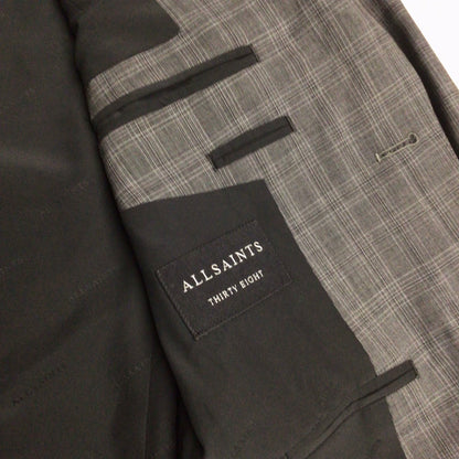 AllSaints Charcoal Grey Check Print Wool Blend Thin Blazer Jacket Size Ch40" (approx.)