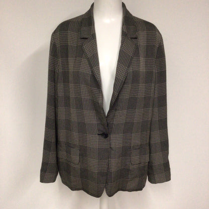 AllSaints Grey Check Thin Drape One Button Blazer Jacket Size 10