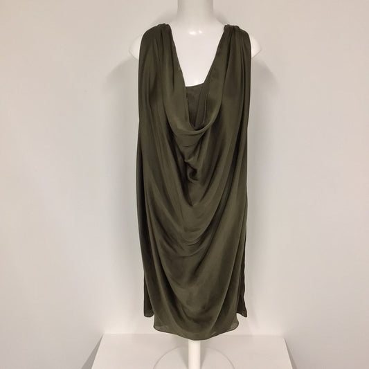 Amanda Wakeley Olive Green Drape Dress w/Separate 100% Silk Lining Dress Size 12