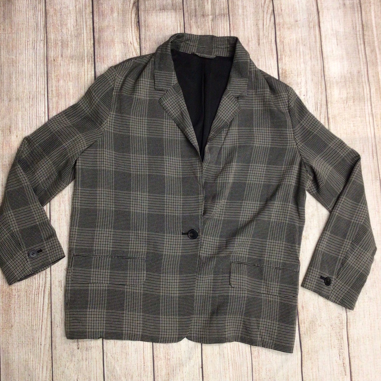 AllSaints Grey Check Thin Drape One Button Blazer Jacket Size 10