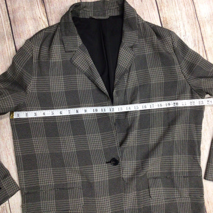 AllSaints Grey Check Thin Drape One Button Blazer Jacket Size 10