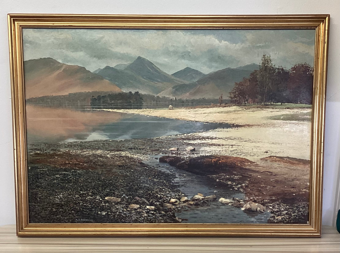 Arthur Terry Blamires Oil Painting of Calfclose Bay and Causey Pike Derwentwater 1984