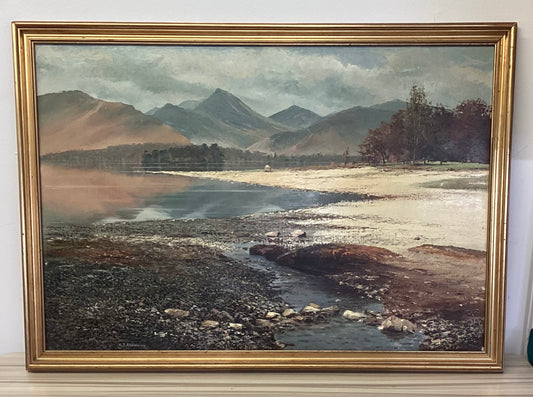 Arthur Terry Blamires Oil Painting of Calfclose Bay and Causey Pike Derwentwater 1984
