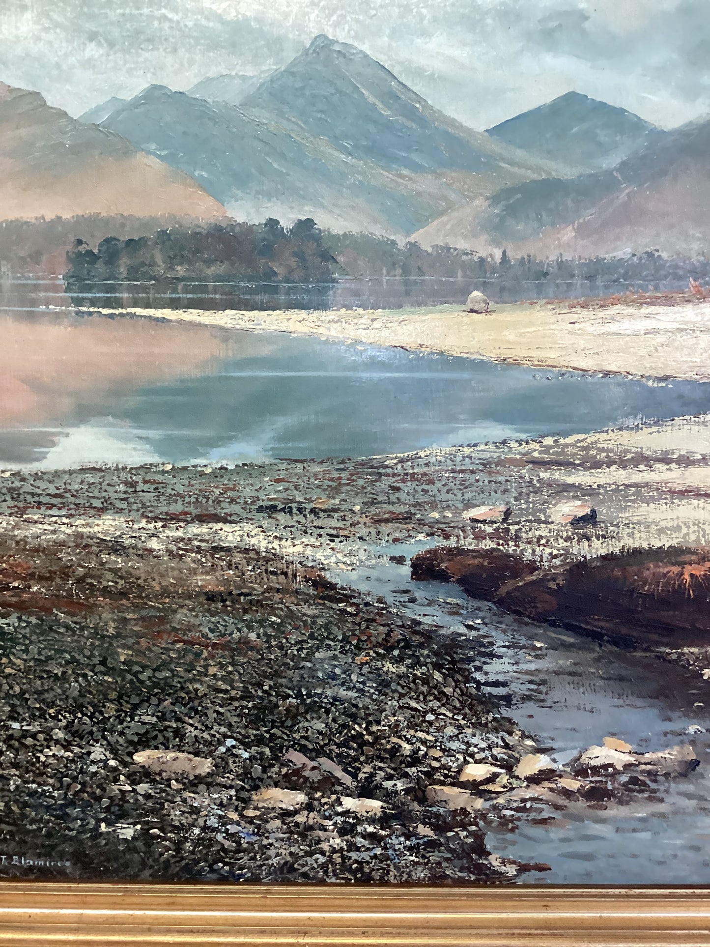 Arthur Terry Blamires Oil Painting of Calfclose Bay and Causey Pike Derwentwater 1984