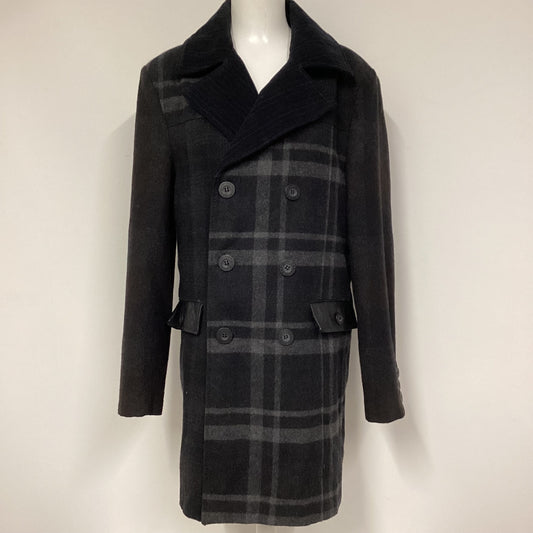 Desigual Grey Navy Checked 100% Cotton Double Breasted Coat Size 52