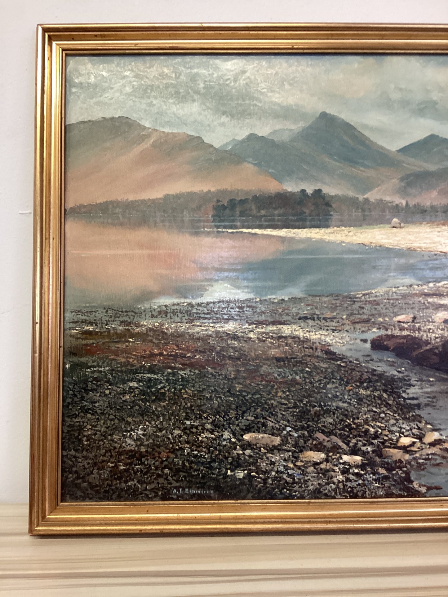 Arthur Terry Blamires Oil Painting of Calfclose Bay and Causey Pike Derwentwater 1984