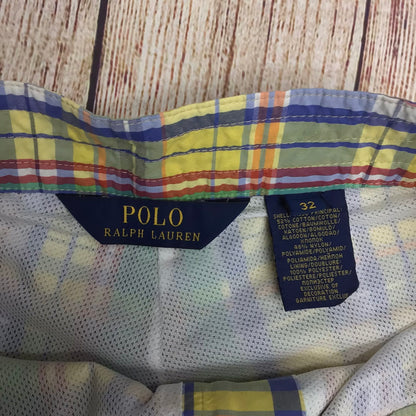 Polo Ralph Lauren Yellow & Green Checked Pattern Swimming Trunks Shorts Size 32