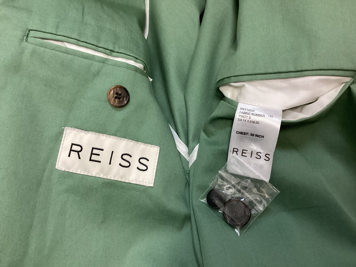 Reiss Green Cotton Two-Piece Suit size S