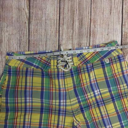 Polo Ralph Lauren Yellow & Green Checked Pattern Swimming Trunks Shorts Size 32