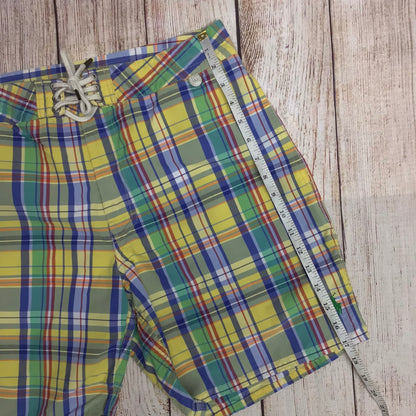 Polo Ralph Lauren Yellow & Green Checked Pattern Swimming Trunks Shorts Size 32