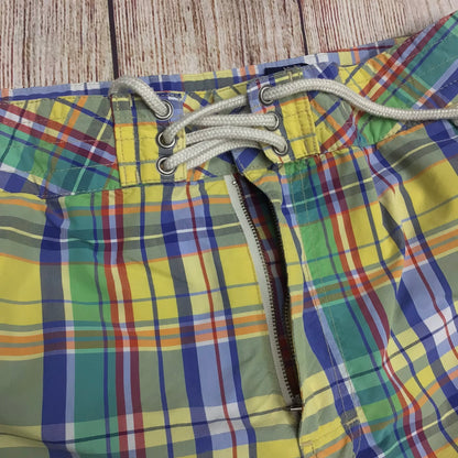 Polo Ralph Lauren Yellow & Green Checked Pattern Swimming Trunks Shorts Size 32