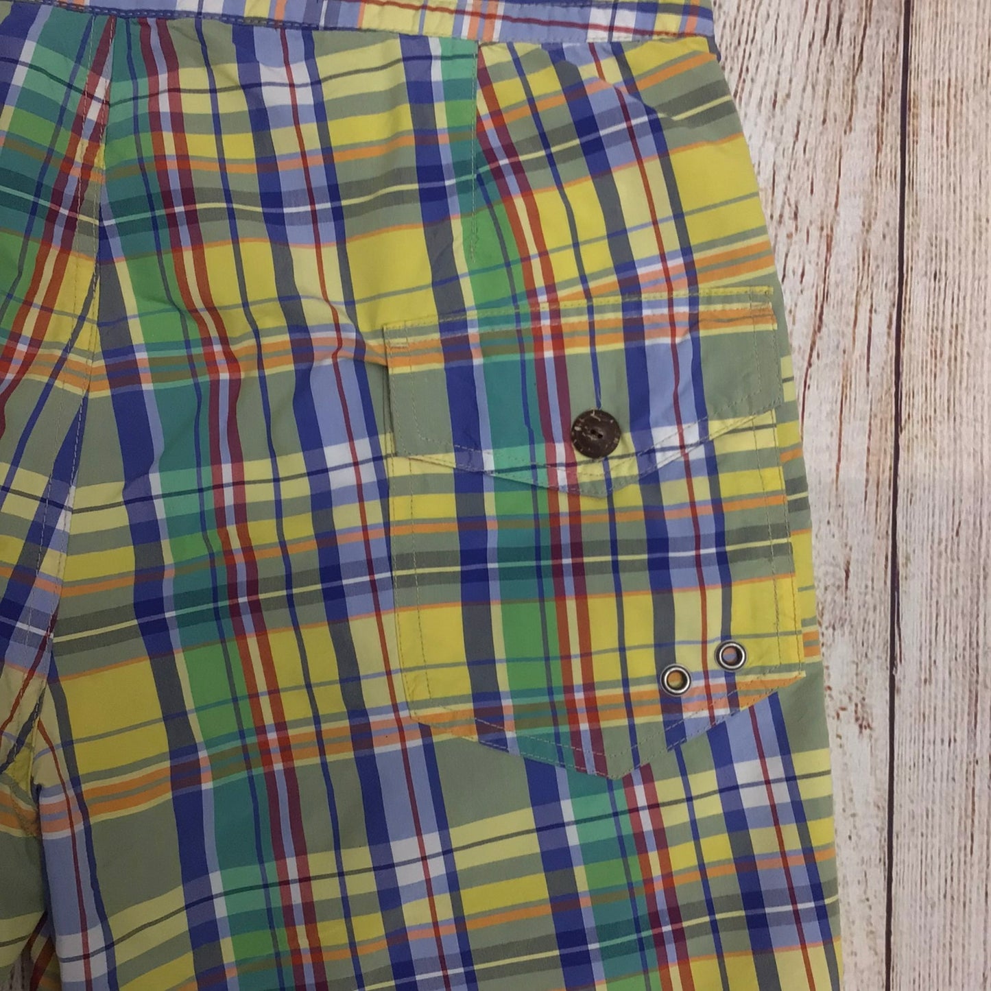 Polo Ralph Lauren Yellow & Green Checked Pattern Swimming Trunks Shorts Size 32