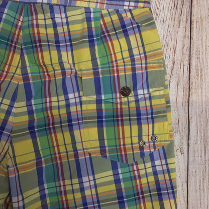 Polo Ralph Lauren Yellow & Green Checked Pattern Swimming Trunks Shorts Size 32