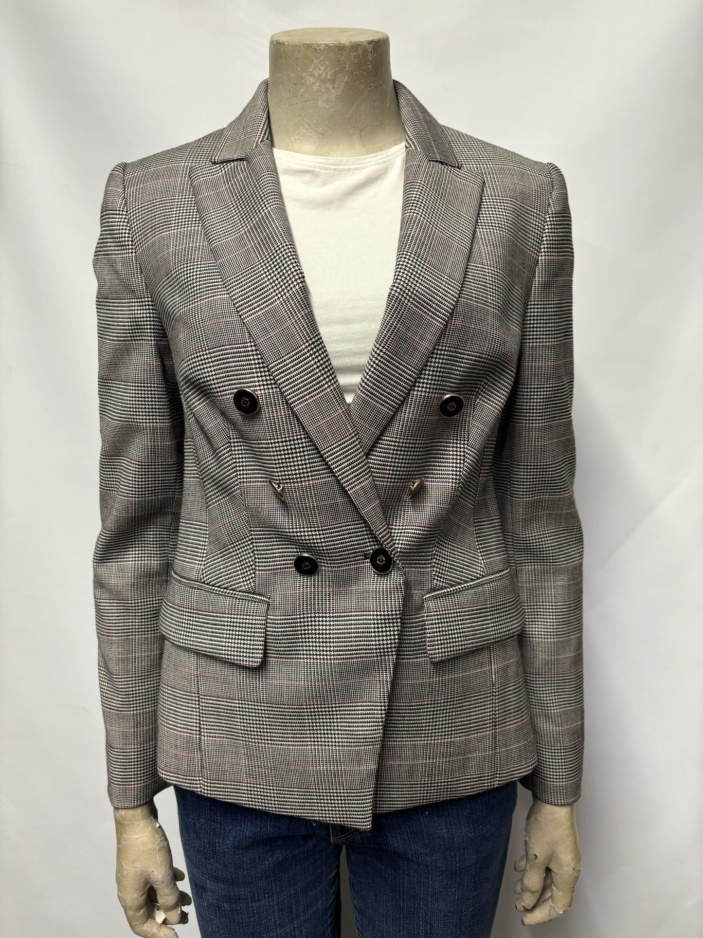 L.K.Bennett Grey and Pink Wool Blend Tailored Blazer X-Small