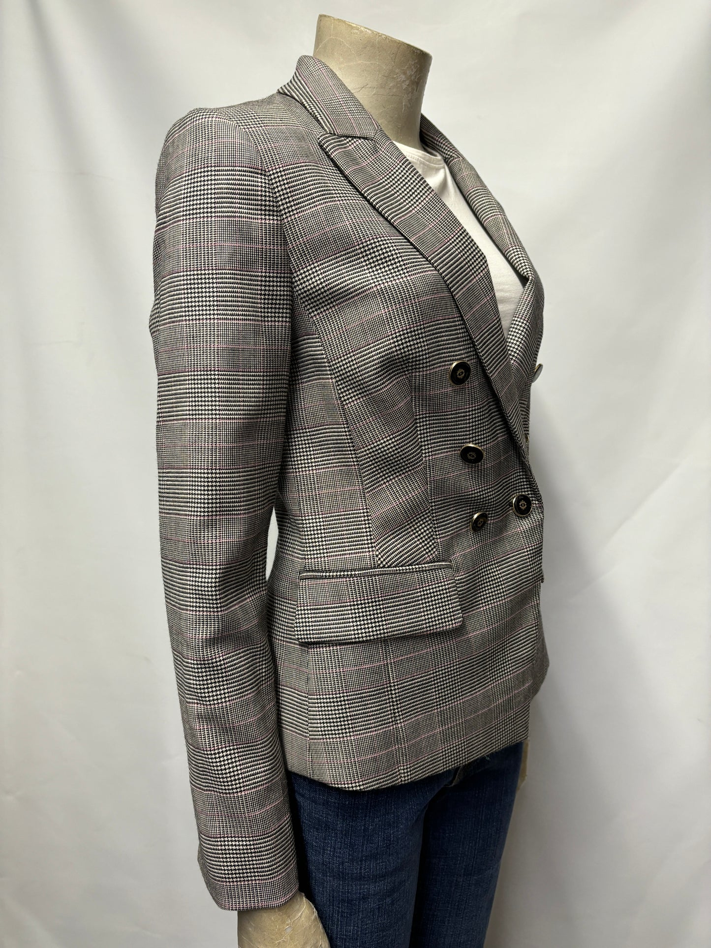 L.K.Bennett Grey and Pink Wool Blend Tailored Blazer X-Small