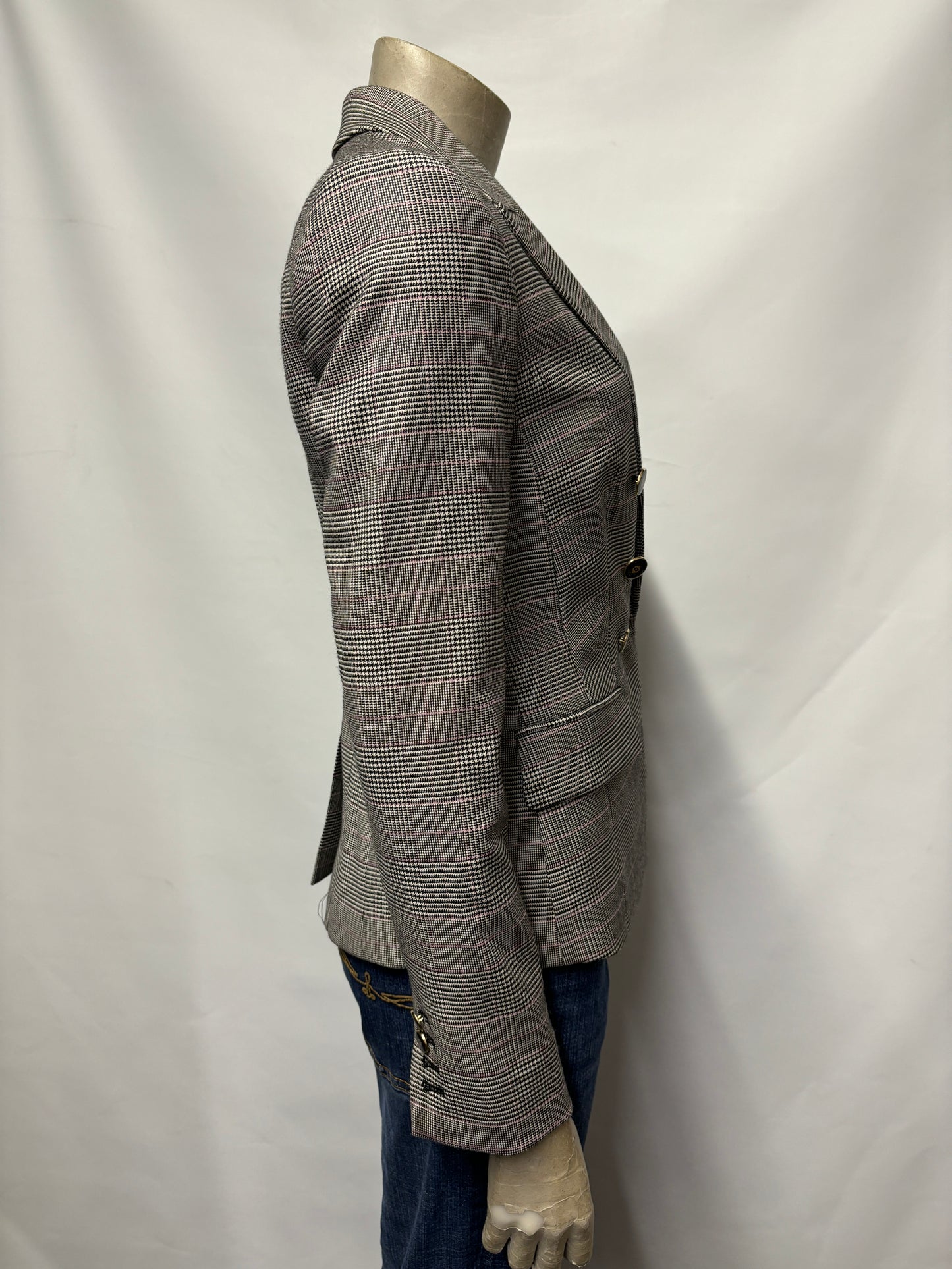 L.K.Bennett Grey and Pink Wool Blend Tailored Blazer X-Small