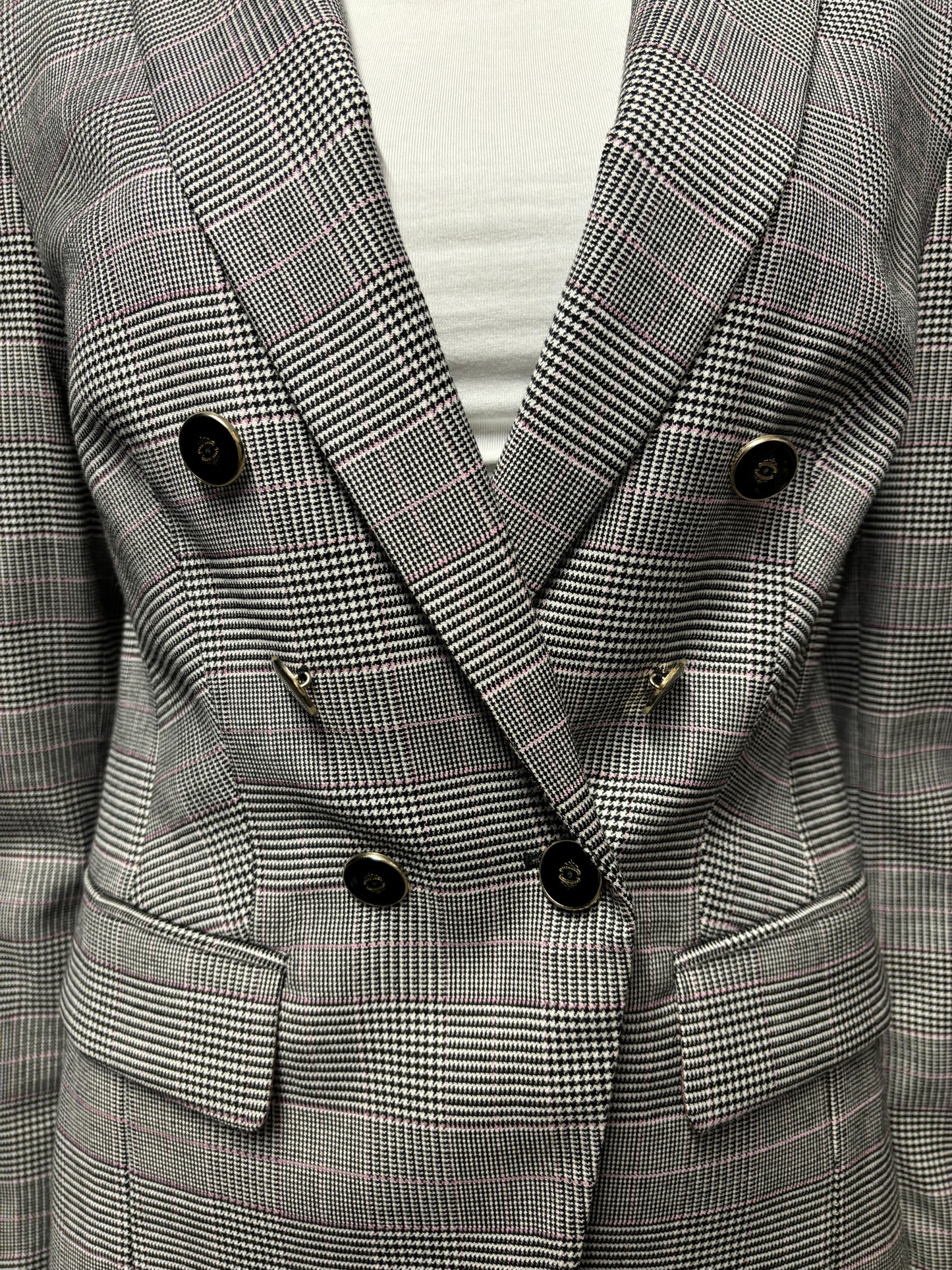 L.K.Bennett Grey and Pink Wool Blend Tailored Blazer X-Small