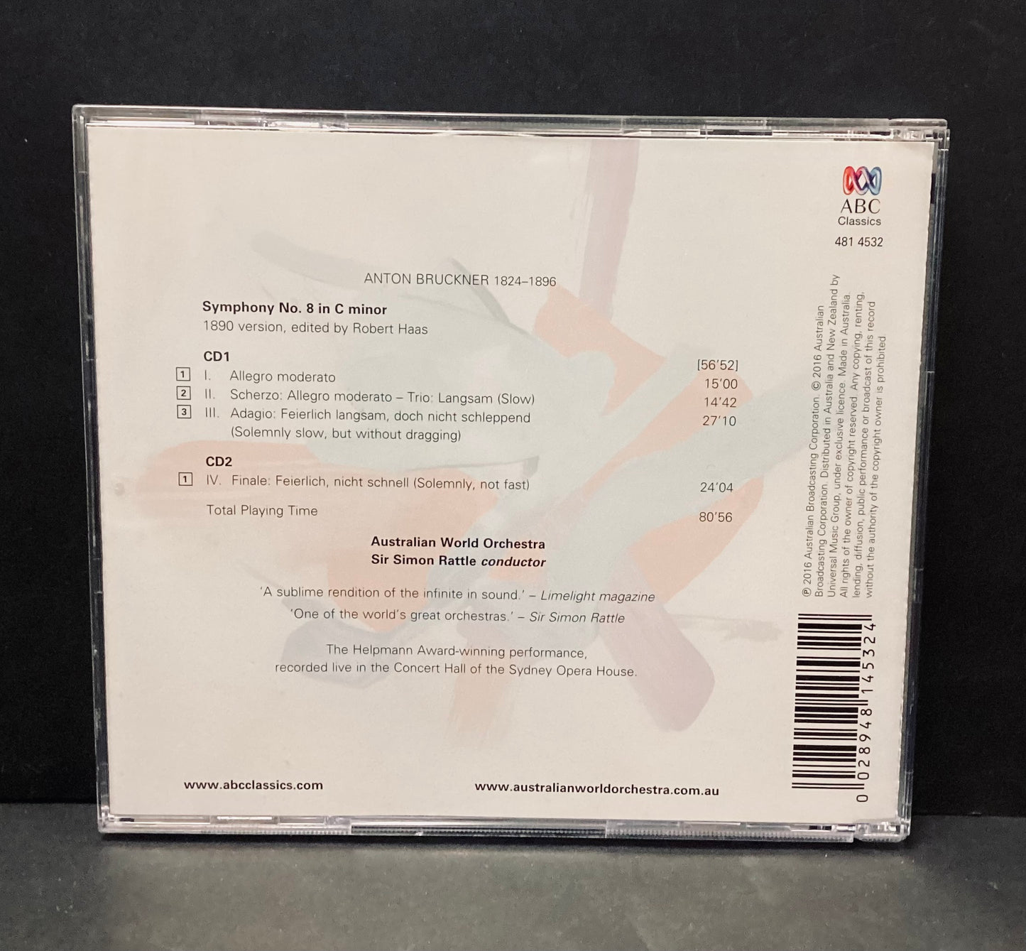 Bruckner - Symphony No 8, Australian World Orchestra, Sir Simon Rattle 2xCD