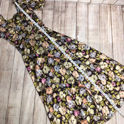 Vintage Brown, Green, Blue, Pink Multi Floral Cold Shoulder Long Dress Size Ch32" (approx.)