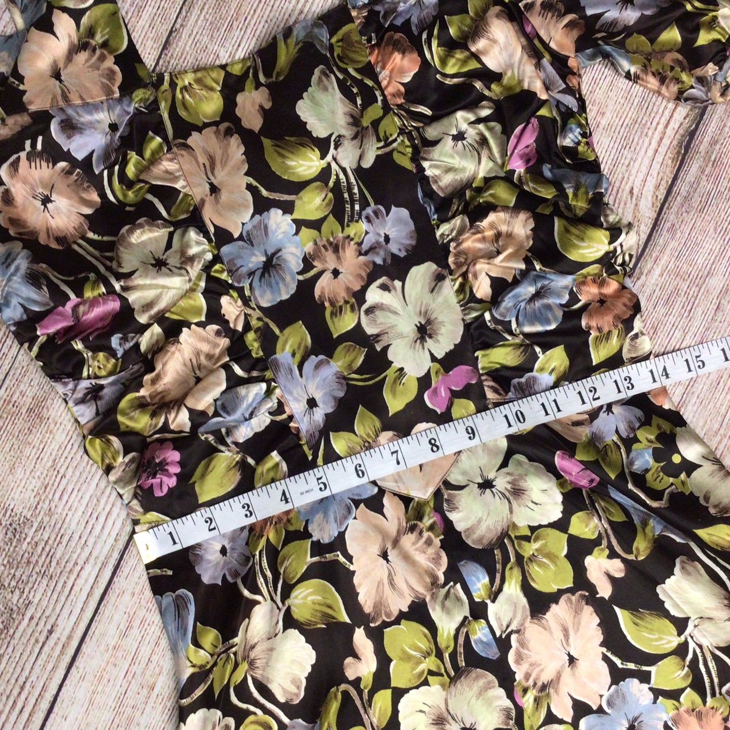 Vintage Brown, Green, Blue, Pink Multi Floral Cold Shoulder Long Dress Size Ch32" (approx.)