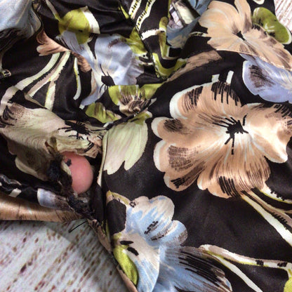 Vintage Brown, Green, Blue, Pink Multi Floral Cold Shoulder Long Dress Size Ch32" (approx.)