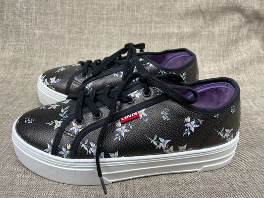 Levi Strauss Levi's Red Tab Black Floral Print Faux Leather Trainers UK 6.5