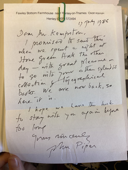 Letter From Artist John Piper with book Romney Marsh