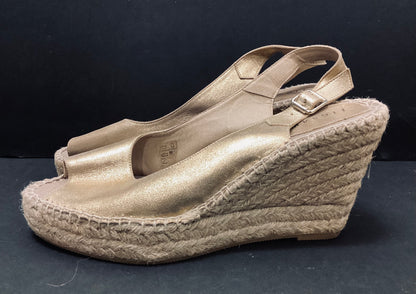 BNWT Jigsaw Gold Leather and Raffia Wedge Sandals size 7