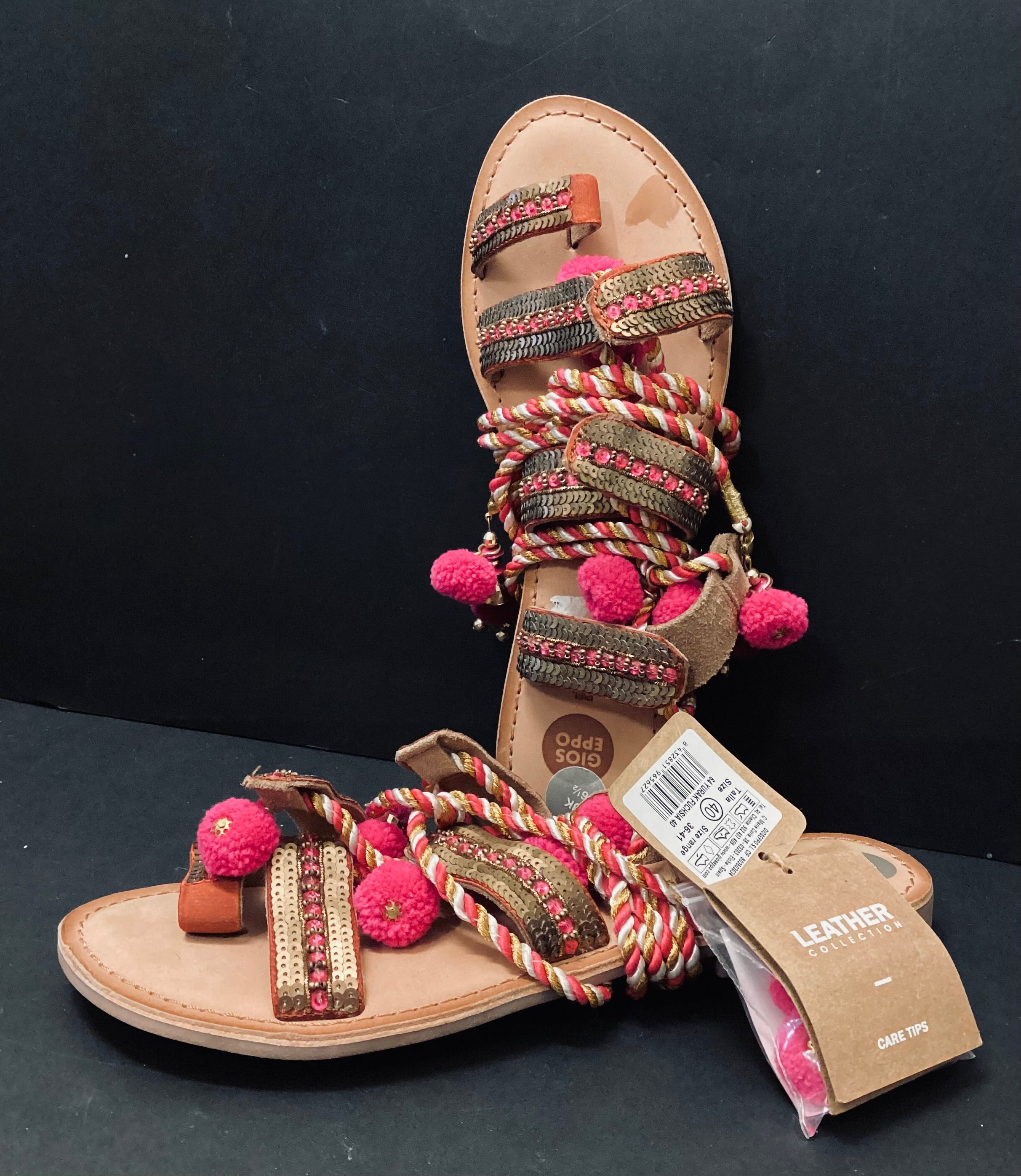 BNWT Gioseppo Fuchsia and Gold Leather Lace Up Sandals size 6.5 Shop for Shelter