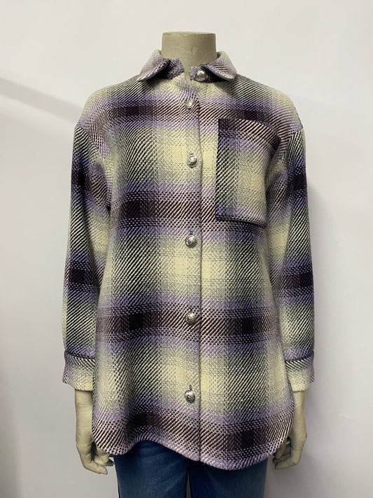 Maje Purple Wool Blend Tweed Oversized Shacket 8