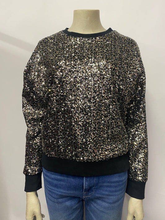 Hush Silver and Gold Sequined Pull Over Cotton Blend Sweater Extra Small