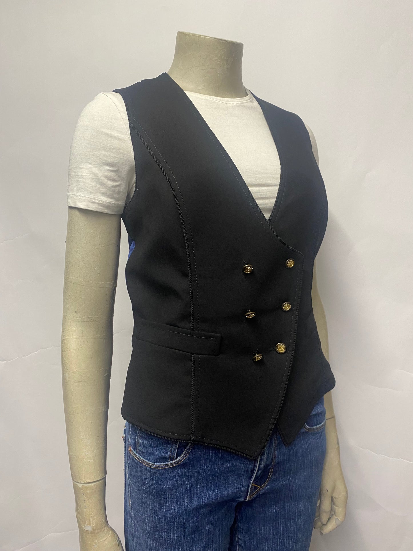 Dolce and Gabbana Black Wool Double Breasted Waistcoat 42/10