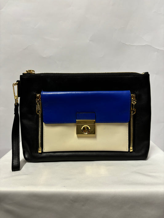 Milly New York Black, Blue and Cream Leather Clutch Bag