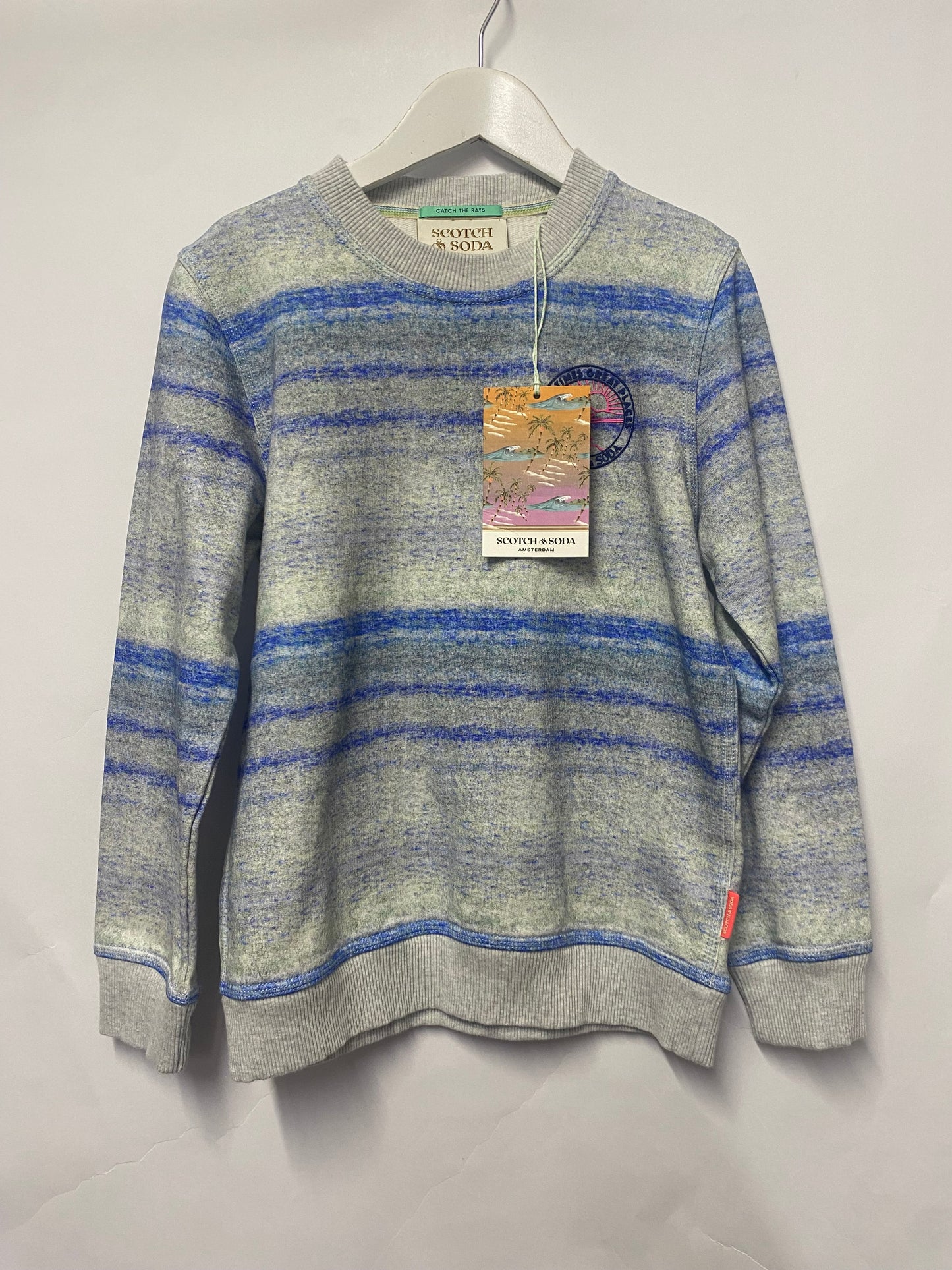 Scotch & Soda Kids Grey and Blue Stripe Sweatshirt 10 Years BNWT