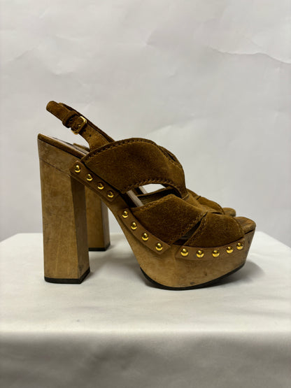 Miu Miu Tan Suede Platform Heels 36.5