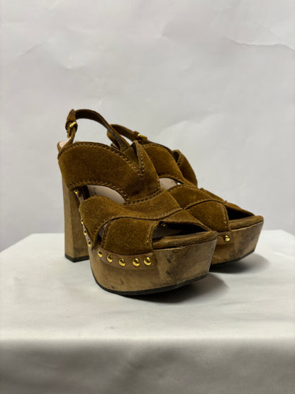 Miu Miu Tan Suede Platform Heels 36.5